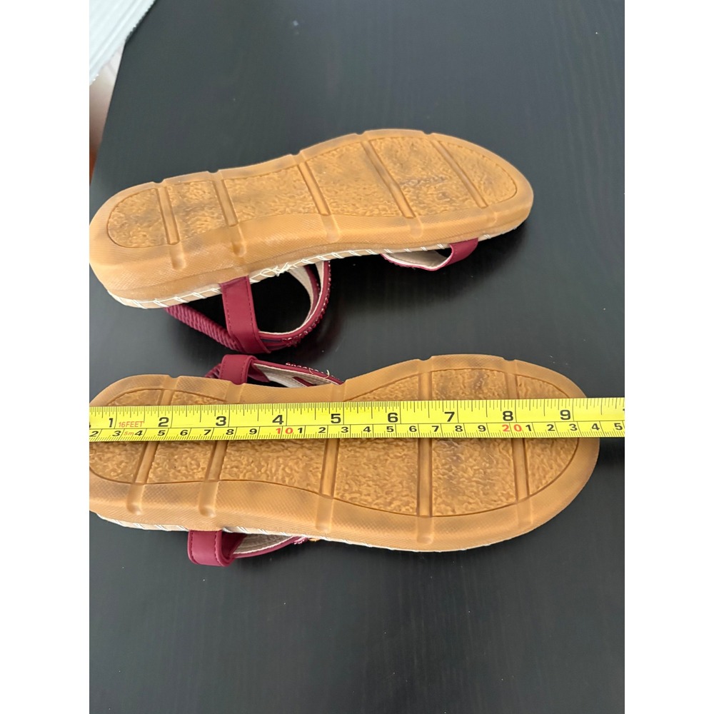 Harence WomensT-Strap Sandals Size 6.5-7 Burgundy Red Beaded Boho Slingback Flat - Picture 9 of 13